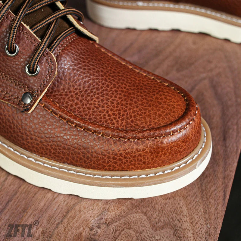 ZFTL Men's Boots Cowhide Thick-soled boots retro British Outdoor Tooling shoes Ankle Boots Male Casual Lace up boots 2025