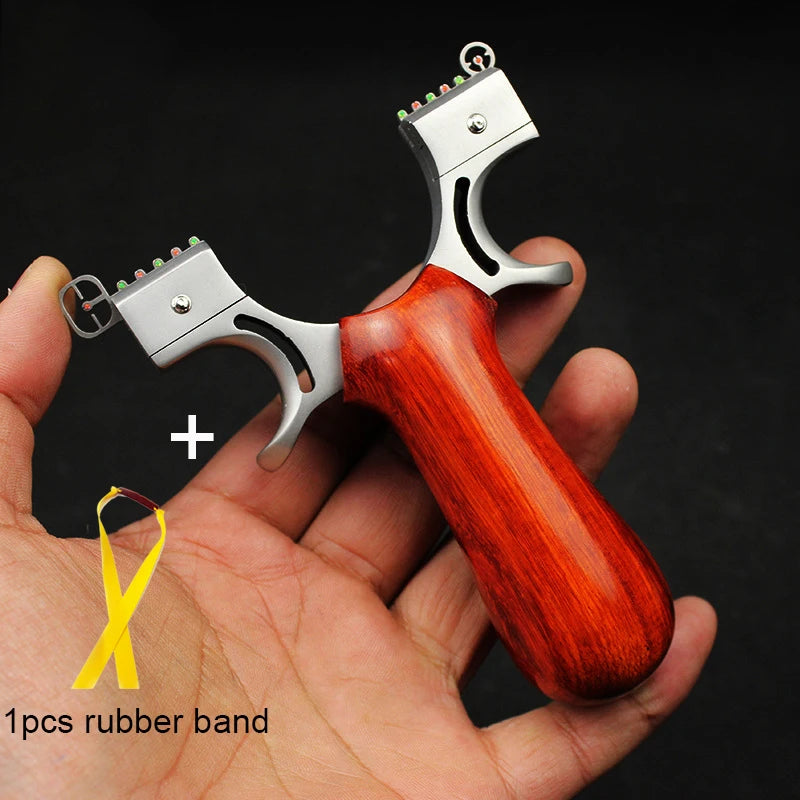 Hunting Slingshot Set Stainless Steel Catapult + Wood Handle with Rubber Band Outdoor High Precise Shooting Games