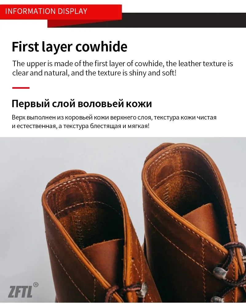 ZFTL Men's Motorcycle Boots Cowhide American Vintage Genuine Leather Desert Boots Male Lace up Boots Couple boots 2025