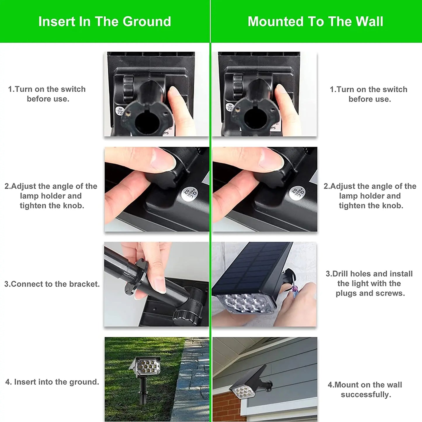 TSUN 2PACK Solar Light Outdoor 3000K/6000k/RGB/GREEN Solar Garden Light IP65 Solar Spotlight For Landscape Path Solar Wall Light