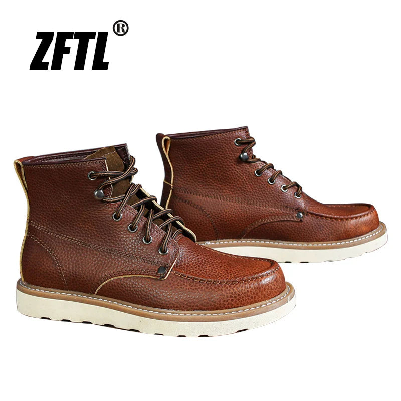 ZFTL Men's Boots Cowhide Thick-soled boots retro British Outdoor Tooling shoes Ankle Boots Male Casual Lace up boots 2025