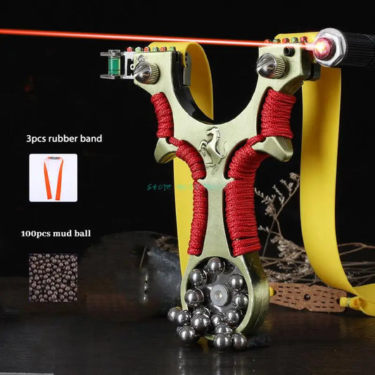 Alloy Slingshot Laser Red Line Flat Leather Hunting Slingshot Professional Shooting Aiming Catapult with Rubber Band Outdoor