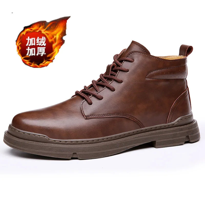 Winter Genuine Leather Shoes Men Boots Spring Ankle Boots Shoes  Man Punk Casual Riding Flats Equestr Botas Hombre Plus Size