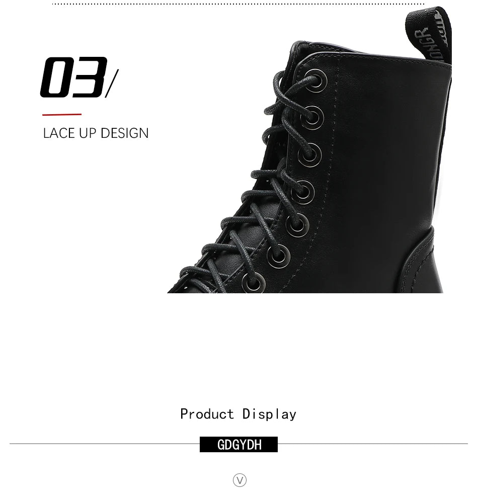 Gdgydh Darkness Punk Style Platform Women Ankle Boots Chunky Heel Black Metal Decor Women's Motorcycle Boots Lace UP Top Quality