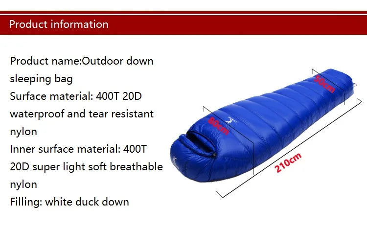 CADENO White Goose Down Filled Adult Mummy Style Sleeping Bag Fit for Winter  Autumn Thermal 10Kinds of Thickness Camping Travel