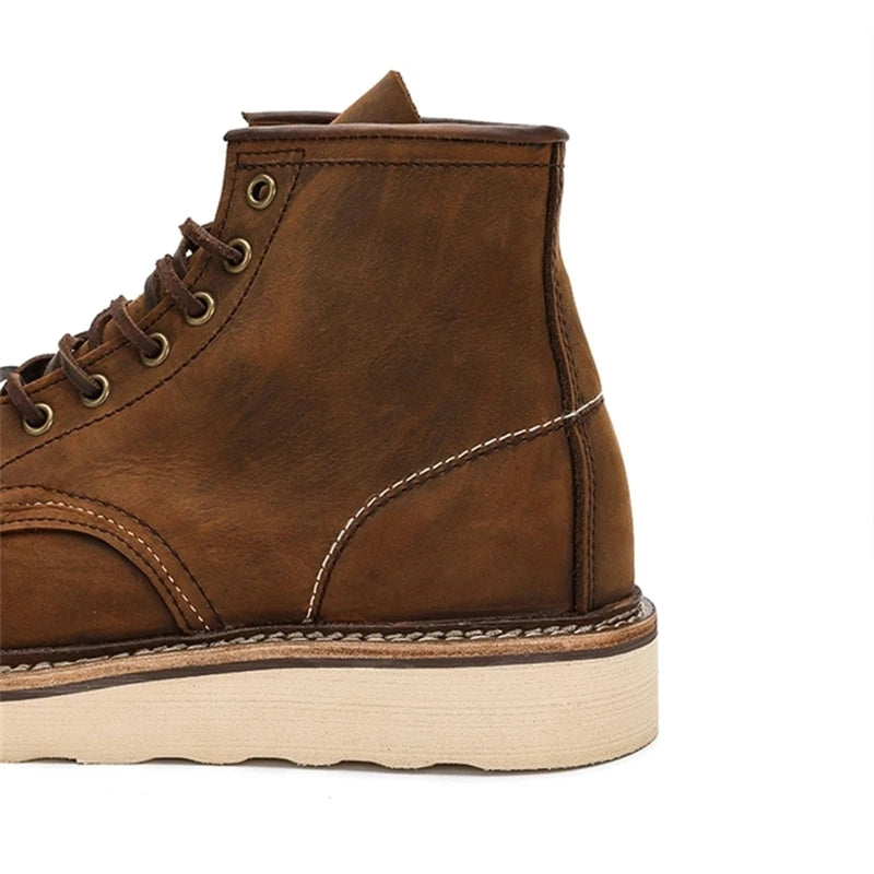 1907 Vintage Unisex Men Shoes Ankle Boots Handmade Autumn Winter Cow Leather Shoes Wings Round Toe Tooling Motorcycle Boots