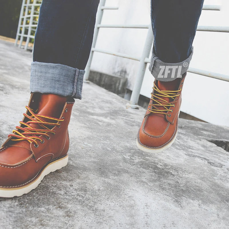 ZFTL Men's Ankle Boots American retro tooling boots Casual Crazy Horse Leather Men's Boots Vintage Man Lace up Boots 2025