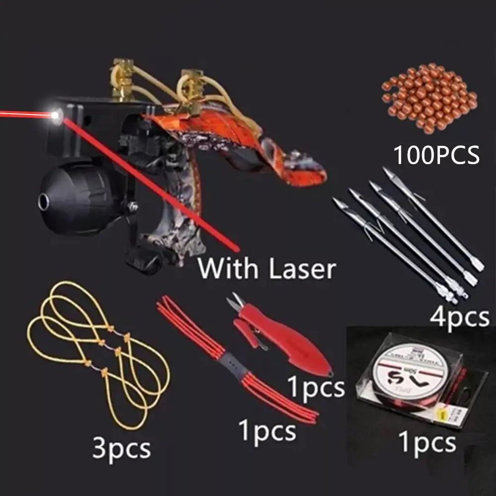 Hunting Slingshot Multi Function Hunting Crossbows Laser Rifle Toy With Darts Arrows Fishing Shooting Tool Professional Catapult