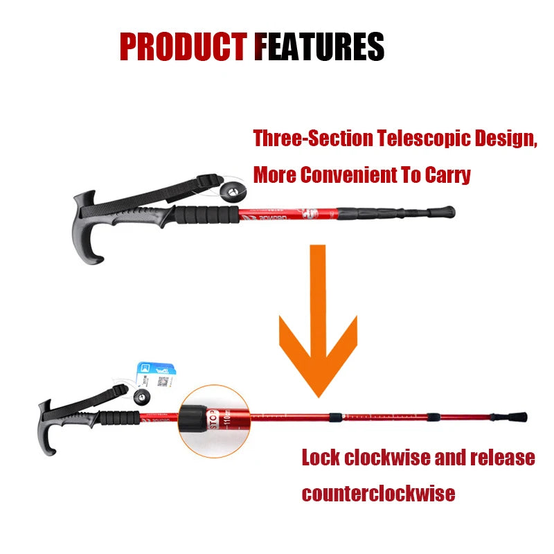 Walking Adjustable Trekking Pole Anti Shock Ultra Light Alpinism Poles Telescopic Ultralight Hiking Travel Non-slip Stick