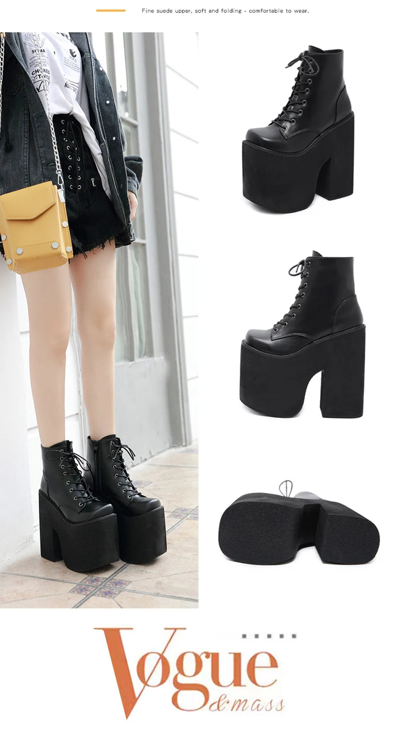 17cm Boots For Women Fashion Black Ankle Boots Punk Style Autumn Cosplay Shoes High Heels Goth Platform Boots Bottes Femme