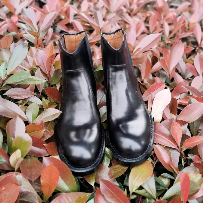 Classic Chelsea Boots Men Handmade Slip-On Round Toe Motorcycle Boots Cowhide Genuine Leather High Top Shoes Cowboy Boots