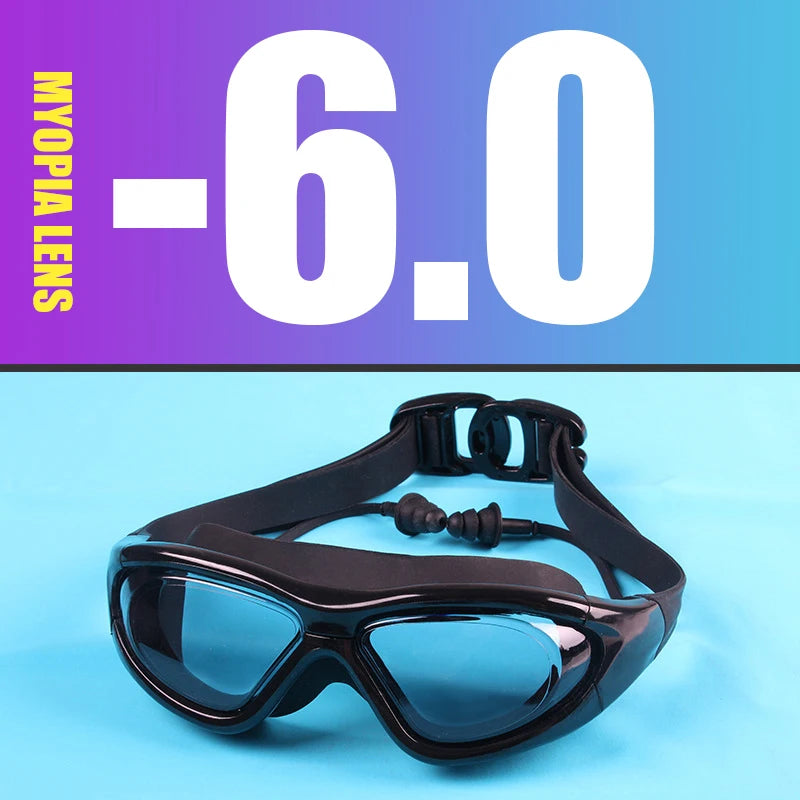 Myopia Swimming Goggles Earplug -2.0 to -9.0 Prescription Swim Pool Glasses Anti Fog Men Women Optical Waterproof Swim Eyewear