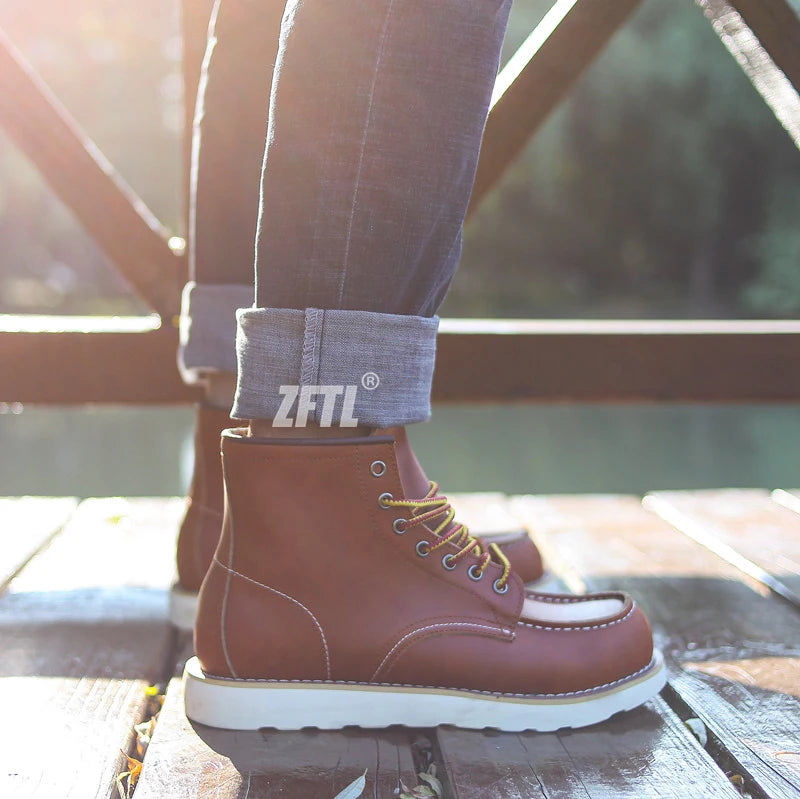 ZFTL Men's Ankle Boots American retro tooling boots Casual Crazy Horse Leather Men's Boots Vintage Man Lace up Boots 2025