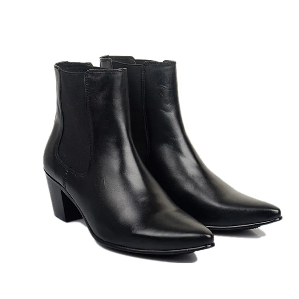 6CM high-heeled Men's Shoes Boots Korean Style Leather Boots Men High-top Fashion Business Short Boots Men Pointed Toe