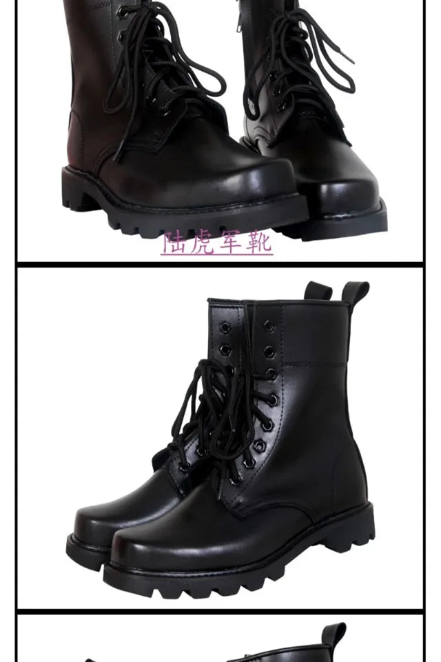 Steel Toe Men Boots Leather Safety Shoes for Men Spring Fashion Lace Up Black Ankle Platform Motorcycle Boots