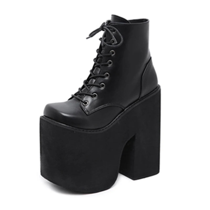 17cm Boots For Women Fashion Black Ankle Boots Punk Style Autumn Cosplay Shoes High Heels Goth Platform Boots Bottes Femme
