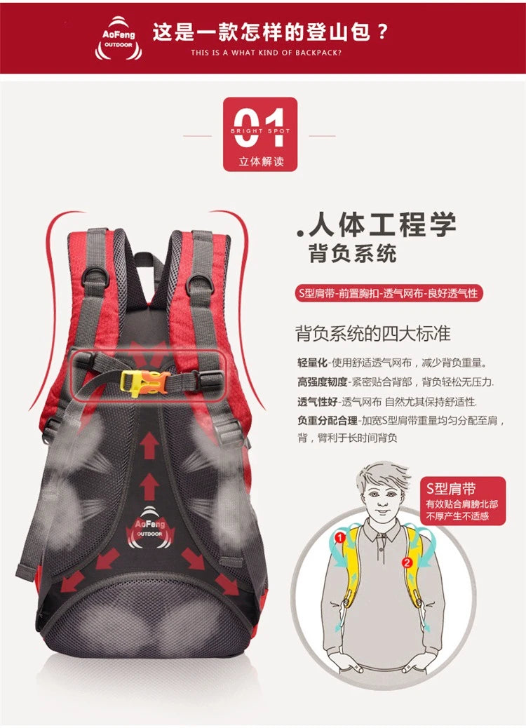 Quality Rucksack Camping Hiking Backpack Sports Bag 2021 Outdoor Travel Backpack Trekk Mountain Climb Equipment 40L Men Women