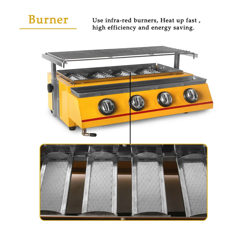 Smokeless LPG Grill 4 Burners Gas BBQ Stove Barbecue Tools For Outdoors Ceramic Burners With Stainless Steel or Glass Covers