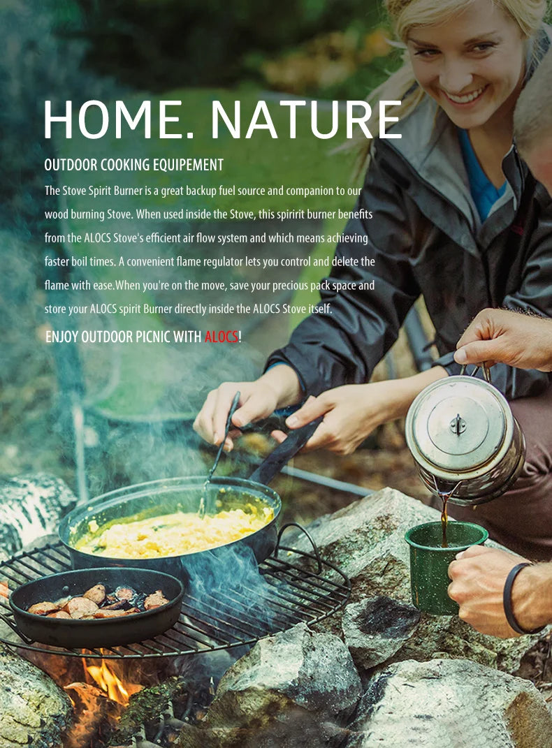 ALOCS CW-C05 Set of 10 Pieces Outdoor Camping Cooking Set Utensil Alcohol Stove Spirit Burner Cooker Pot Frying Pan Windshield