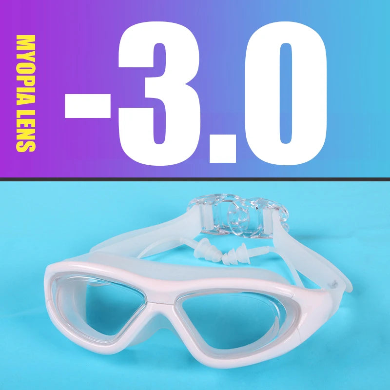 Myopia Swimming Goggles Earplug -2.0 to -9.0 Prescription Swim Pool Glasses Anti Fog Men Women Optical Waterproof Swim Eyewear