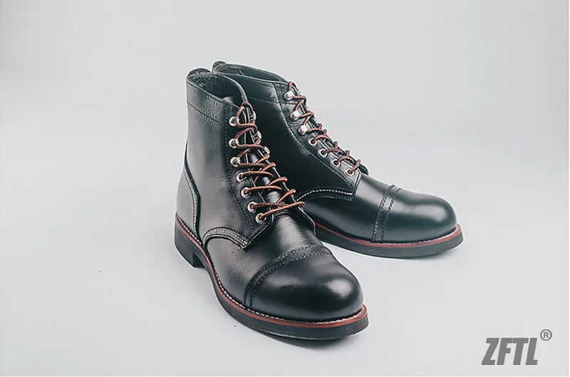 ZFTL Men's Motorcycle Boots Cowhide American Vintage Genuine Leather Desert Boots Male Lace up Boots Couple boots 2025