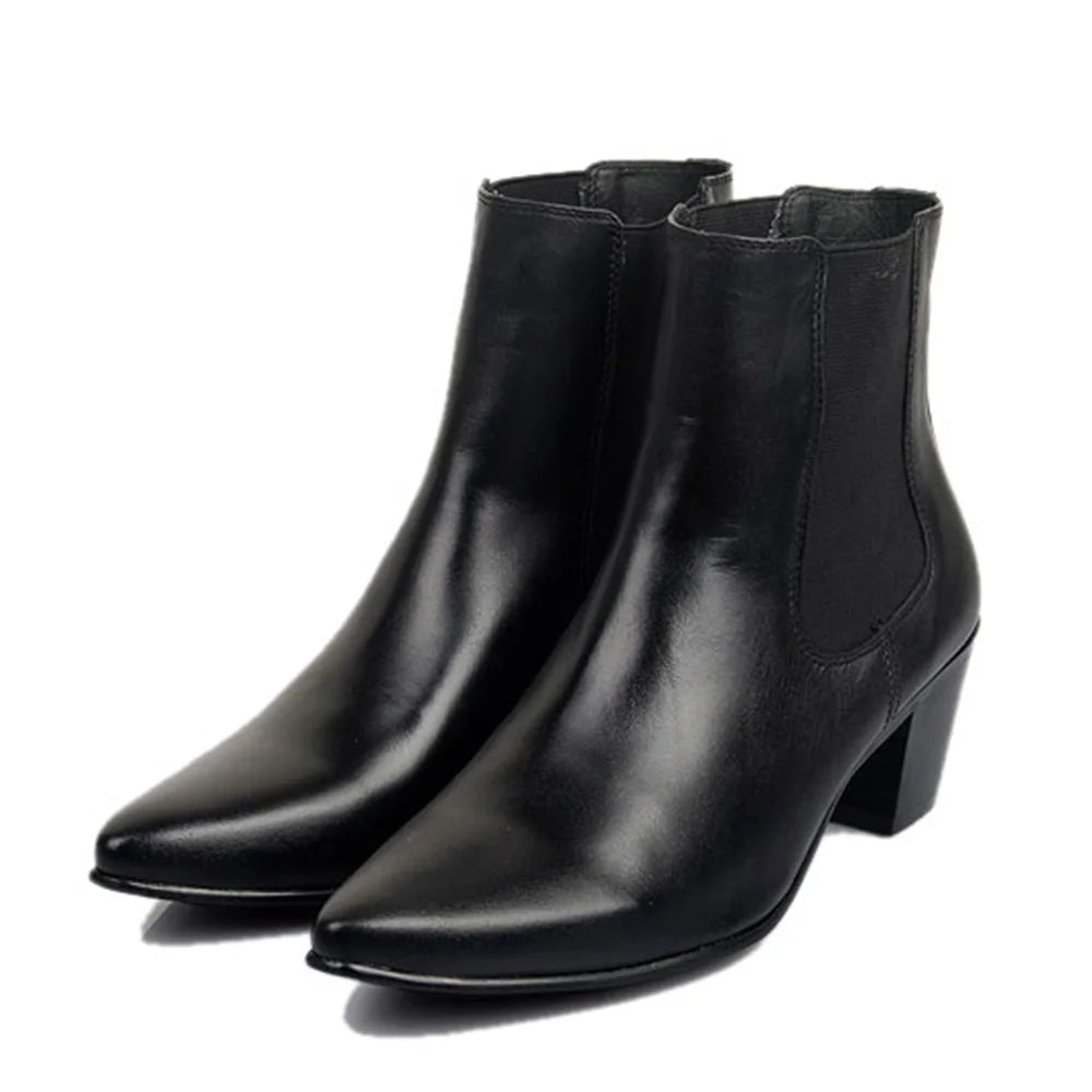 6CM high-heeled Men's Shoes Boots Korean Style Leather Boots Men High-top Fashion Business Short Boots Men Pointed Toe