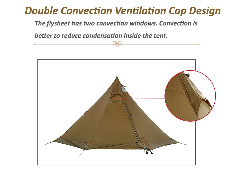 ASTA GEAR Track 5 Pyramid tent bushcraf lightweight 4-5 people outdoor hiking camping with snow skirt rainproof windproof tent