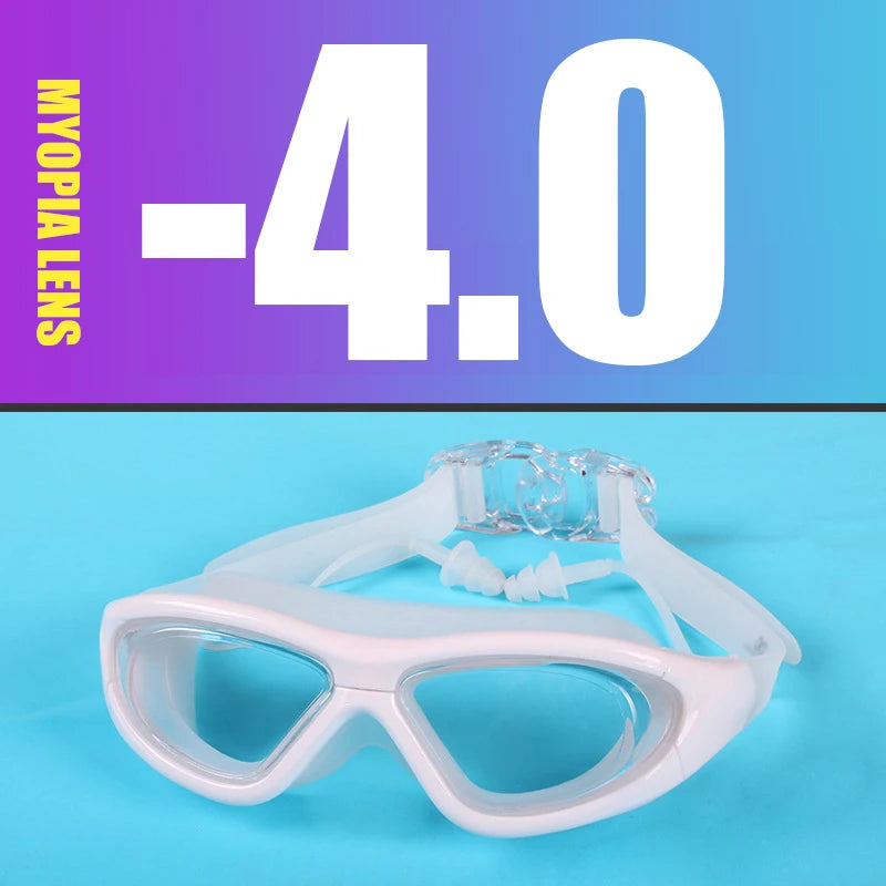 Myopia Swimming Goggles Earplug -2.0 to -9.0 Prescription Swim Pool Glasses Anti Fog Men Women Optical Waterproof Swim Eyewear