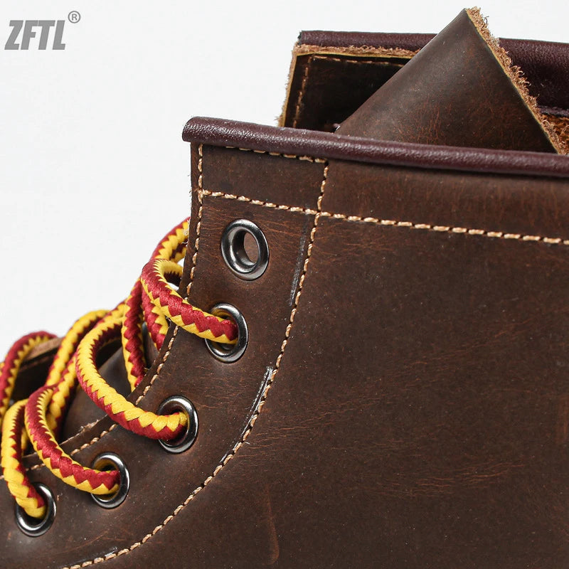ZFTL Men's Ankle Boots American retro tooling boots Casual Crazy Horse Leather Men's Boots Vintage Man Lace up Boots 2025