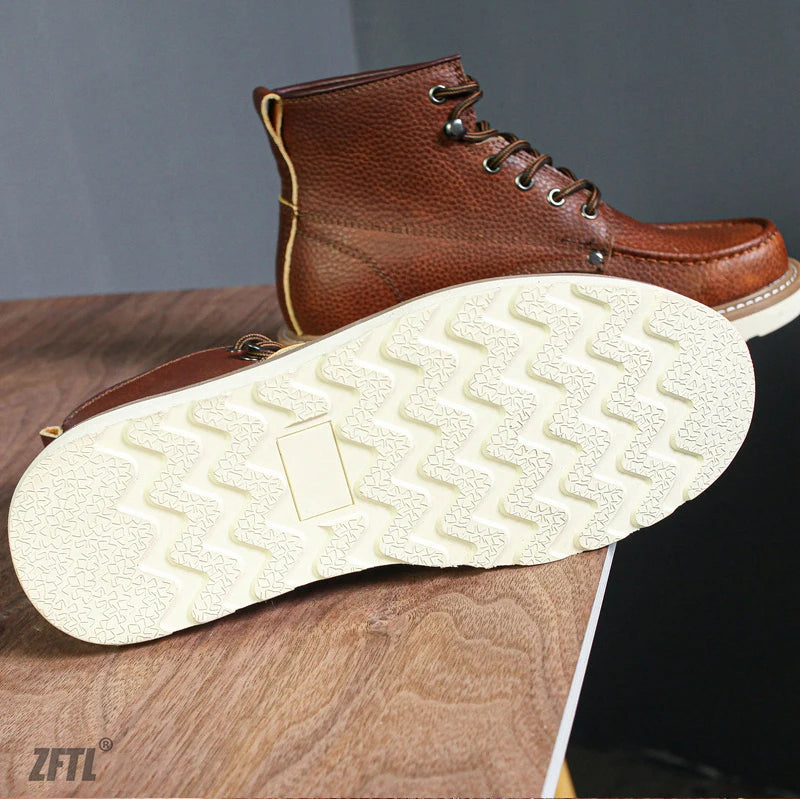ZFTL Men's Boots Cowhide Thick-soled boots retro British Outdoor Tooling shoes Ankle Boots Male Casual Lace up boots 2025