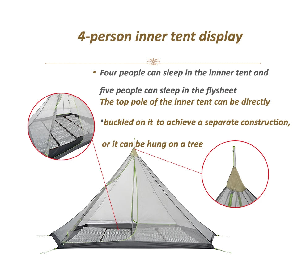 ASTA GEAR Track 5 Pyramid tent bushcraf lightweight 4-5 people outdoor hiking camping with snow skirt rainproof windproof tent