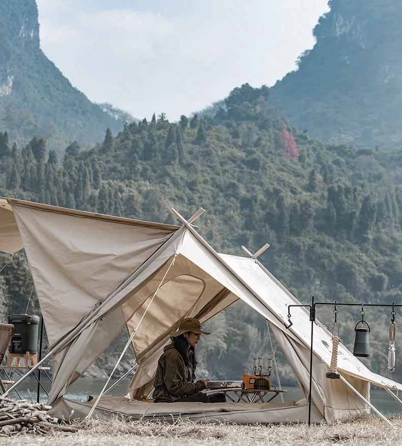 Naturehike Cotton A-Frame Ridge Tent Extended 4.8 3-season Camping Tent with Awning 2 Persons Family Outdoor Travel Waterproof