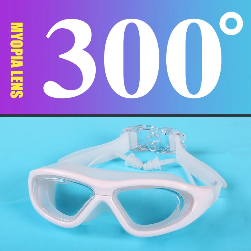 Adult Optical HD Swimming Goggles Anti-fog UV Protection Waterproof Silicone -2 To -9 Myopia Swim Eyewear Glasses with Earplug