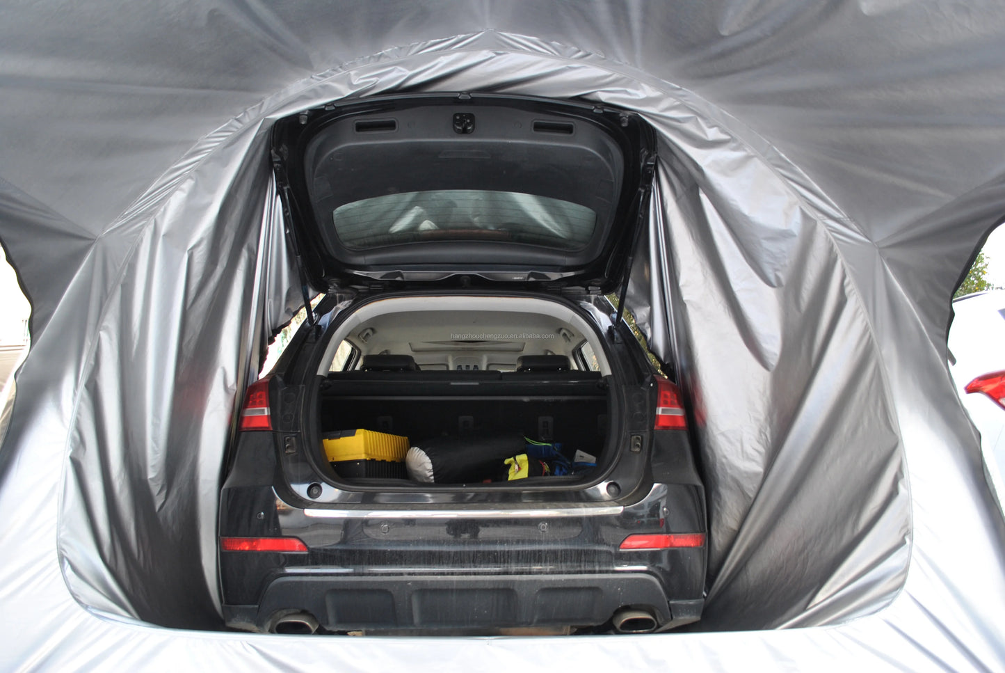 SUV Camping Tents Car Tent with Porch Vestibule Awning Shelter, 4 Person SUV Tent for Car Camping Universal Fits All SUVs Vans