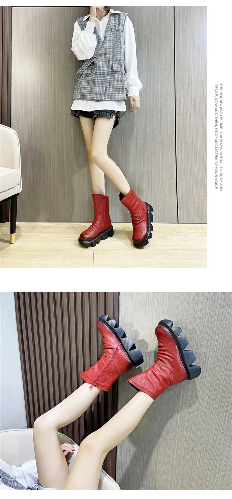 BEYARNE Ankle Boots Women Genuine Cow Leather Platform Bootie Side Zipper Soft Comfortable Autumn Winter Ladies Shoes Handmade