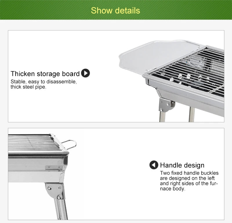 JOYLIVE Outdoor Stainless Steel Charcoal Grill Barbecue Tool Portable Free Installation Handle Folding  BBQ Cooking Grid  Park