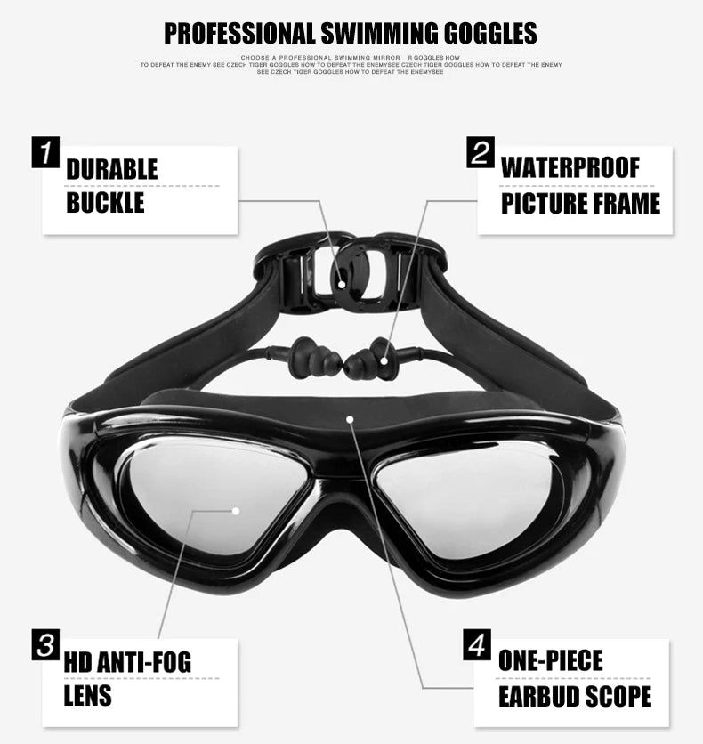 Myopia Swimming Goggles Earplug -2.0 to -9.0 Prescription Swim Pool Glasses Anti Fog Men Women Optical Waterproof Swim Eyewear