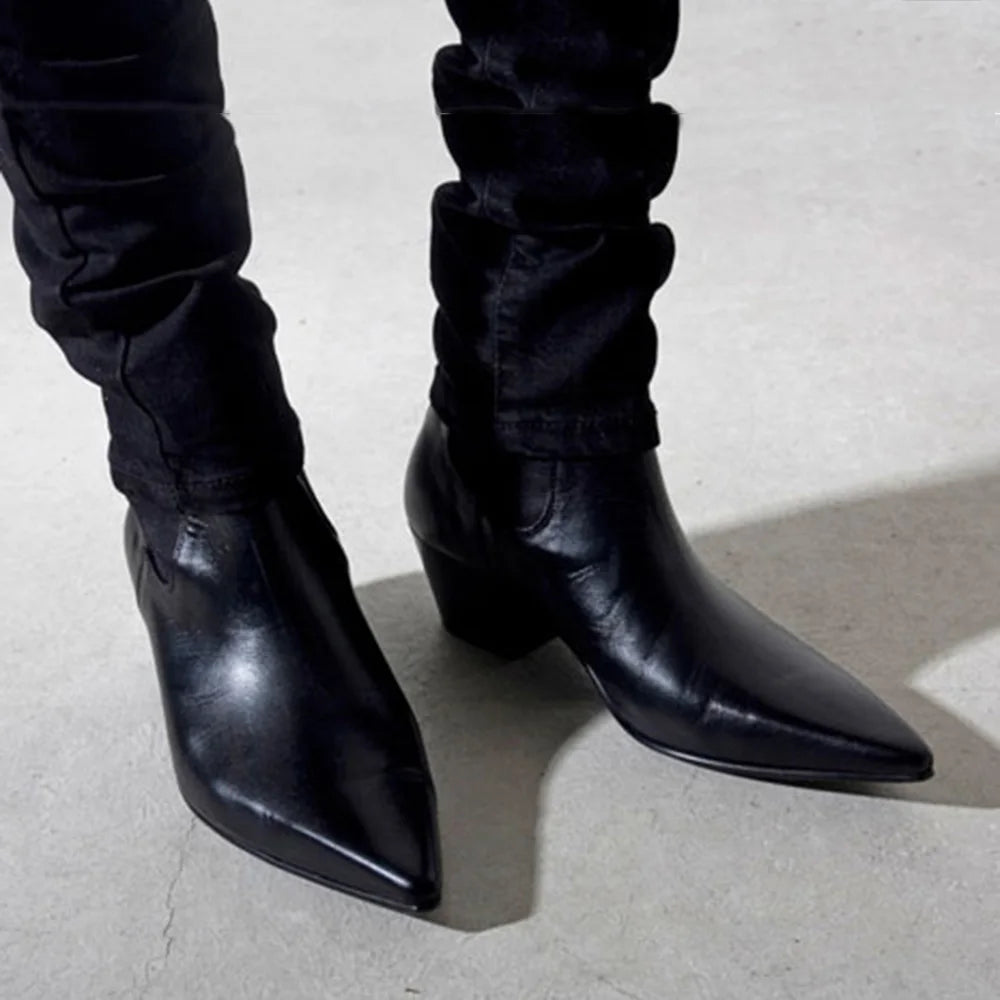 6CM high-heeled Men's Shoes Boots Korean Style Leather Boots Men High-top Fashion Business Short Boots Men Pointed Toe