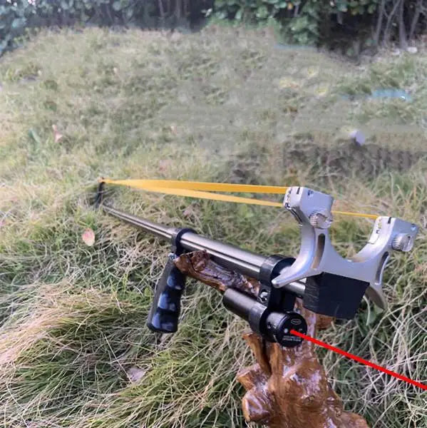 New Laser Aiming Slingshot Powerful Outdoor Hunting Competition Catapult  Use Flat Rubber Band Long Pole Telescopic Slingshot