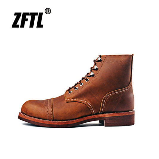 ZFTL Men's Motorcycle Boots Cowhide American Vintage Genuine Leather Desert Boots Male Lace up Boots Couple boots 2025