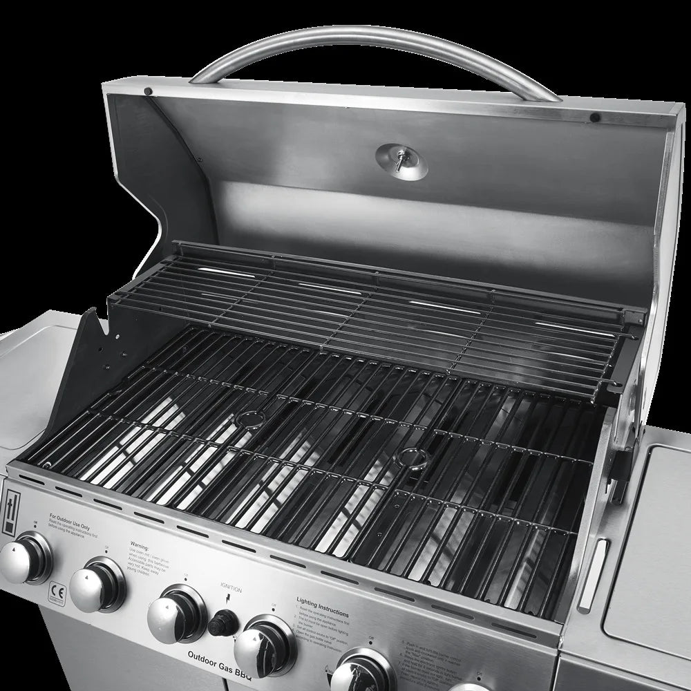 Outdoor BBQ Grill, 6 Burners, Side Gas Oven with Skewer and Motor Cover, High Quality