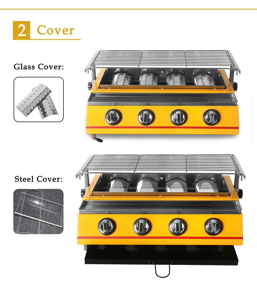 Smokeless LPG Grill 4 Burners Gas BBQ Stove Barbecue Tools For Outdoors Ceramic Burners With Stainless Steel or Glass Covers