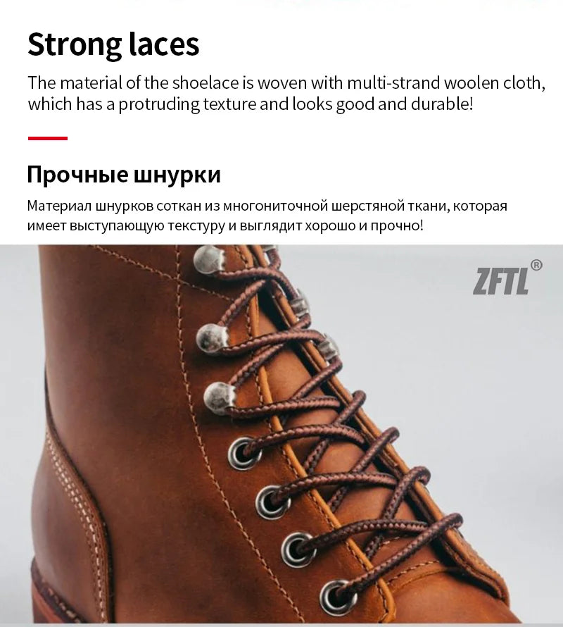 ZFTL Men's Motorcycle Boots Cowhide American Vintage Genuine Leather Desert Boots Male Lace up Boots Couple boots 2025