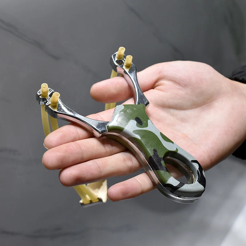 Metal Slingshot High Precision Powerful Bow Catapult with Round Rubber Band for Outdoor Hunting Shooting Game Entertainment New