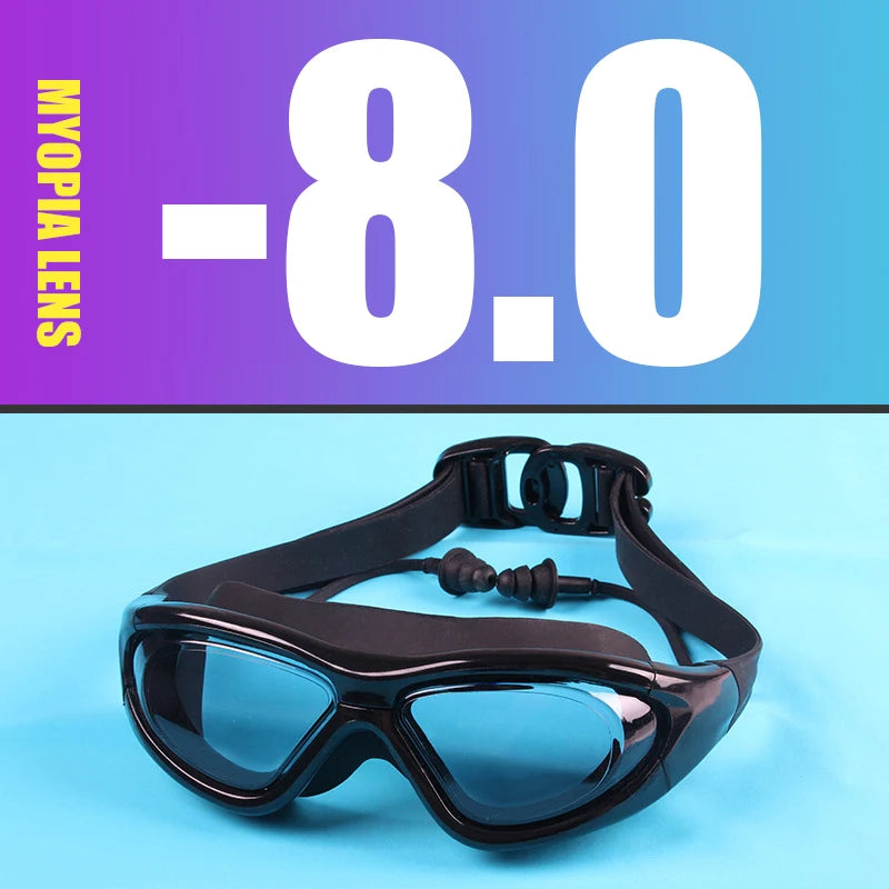 Myopia Swimming Goggles Earplug -2.0 to -9.0 Prescription Swim Pool Glasses Anti Fog Men Women Optical Waterproof Swim Eyewear
