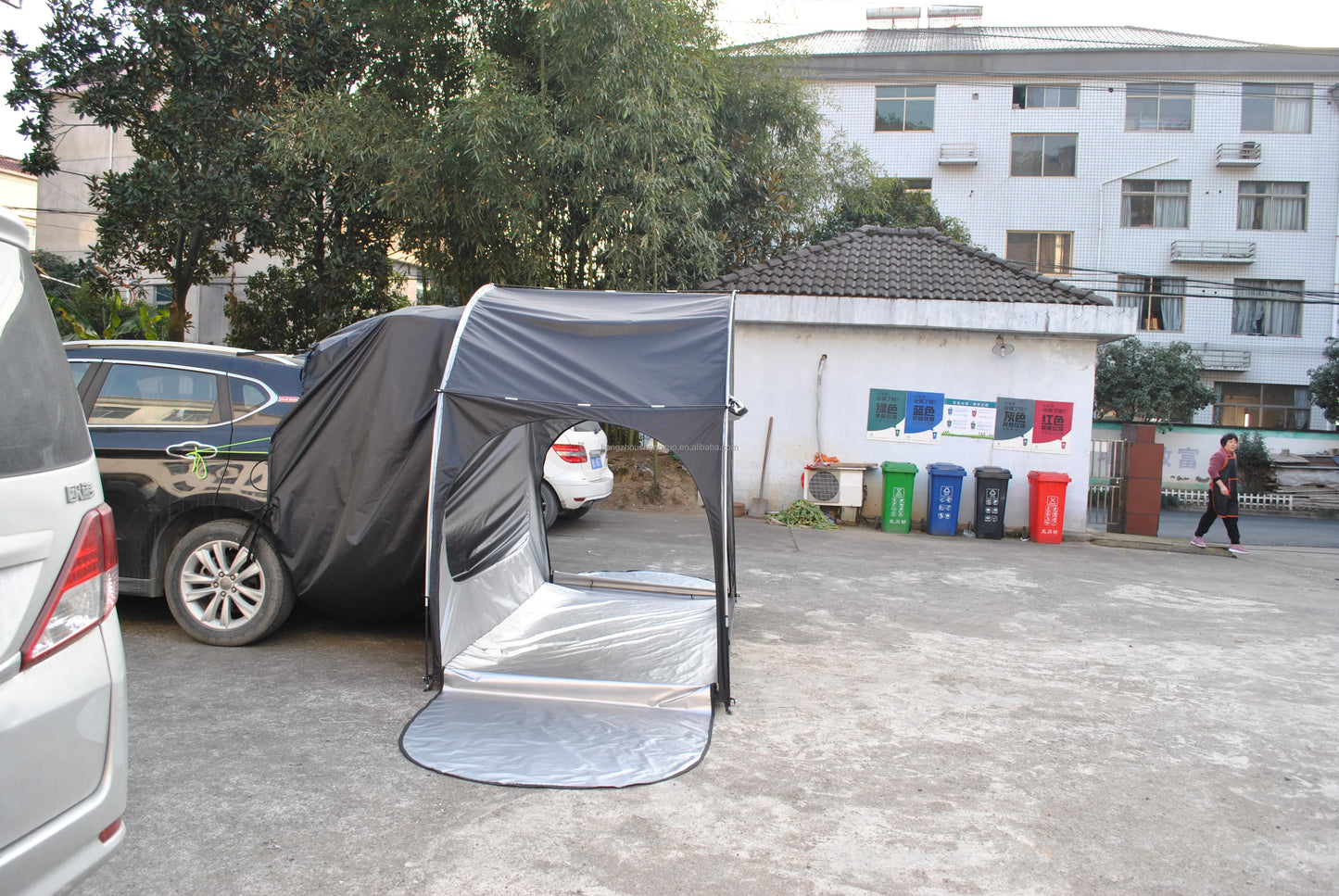 SUV Camping Tents Car Tent with Porch Vestibule Awning Shelter, 4 Person SUV Tent for Car Camping Universal Fits All SUVs Vans