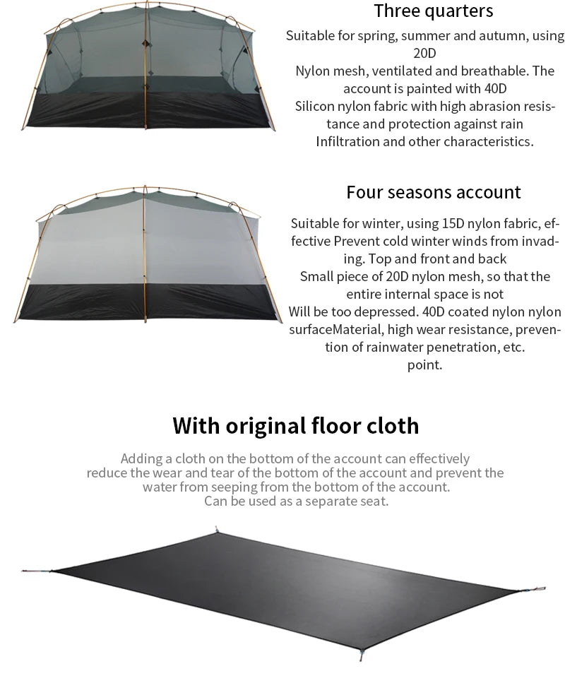 3F UL GEAR Qingkong 4 Person 4 Season 15D Camping Tent Outdoor Ultralight Hiking Backpacking Hunting Waterproof Tents
