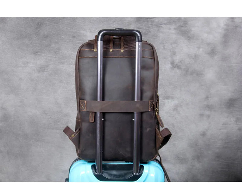 Vintage Crazy Horse Genuine Leather Backpack Men Backpack Laptop Leather Daily Bagpack Male Rucksack Trave Hiking Knapsack Large