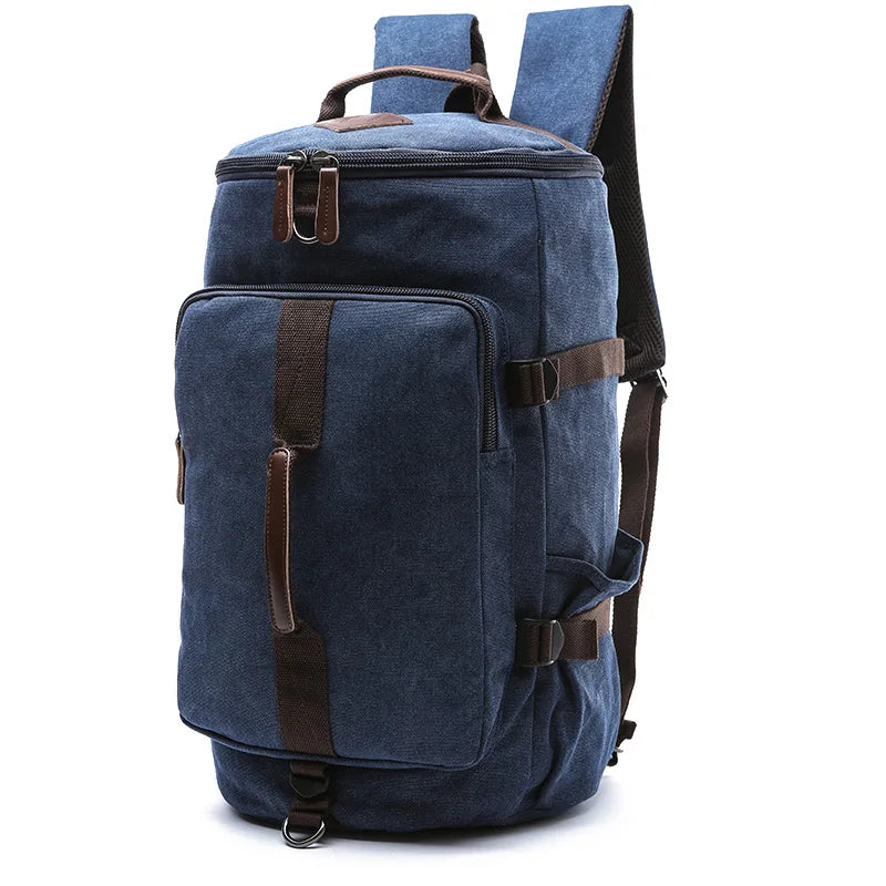 Large Men Cylinder Backpacks Canvas Luggage Shoulder Bags Duffle Hiking Camping Hunting Rucksack Travel Climbing Mountain Bags