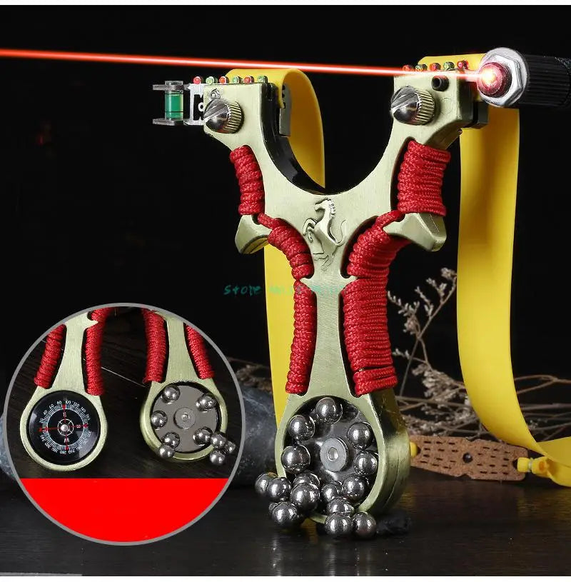 Alloy Slingshot Laser Red Line Flat Leather Hunting Slingshot Professional Shooting Aiming Catapult with Rubber Band Outdoor
